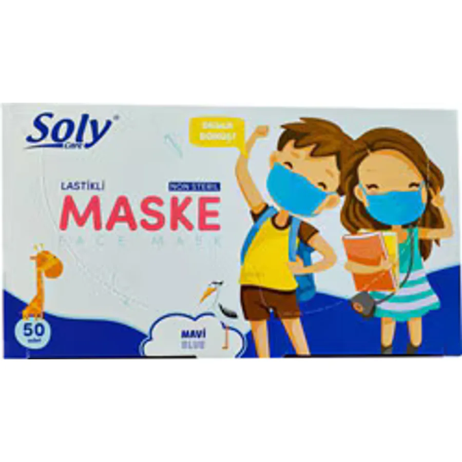 Soly Care Kids 3 Katlı Mavi 50'li Çocuk Maskesi