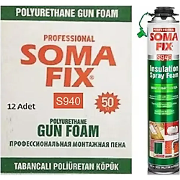 Somafix 12 Adet 850 ml Somafix Tabancalı Isı Ses Yalıtım Poliüretan Köpük S940