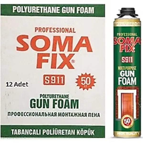 Somafix 12 Adet Tabancalı 750 ml- 850 Gr Poliüretan Köpük Çelik Kapı Pencere İzolasyon Montaj Dolgu Pu Köpük