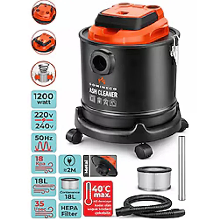 Somineco 1200W Çok Amaçlı Elektrikli Kül Temizleme Süpürgesi 18 L Metal Hazne-şömine & Soba & Mangal