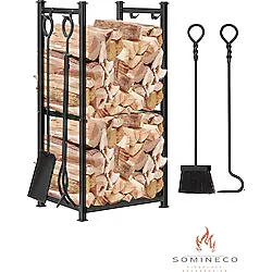 SOMINECO 5 Li Ithal Metal Odunluk Raflı Şömine -Soba Maşa Takımı Aksesuar Seti SS-001
