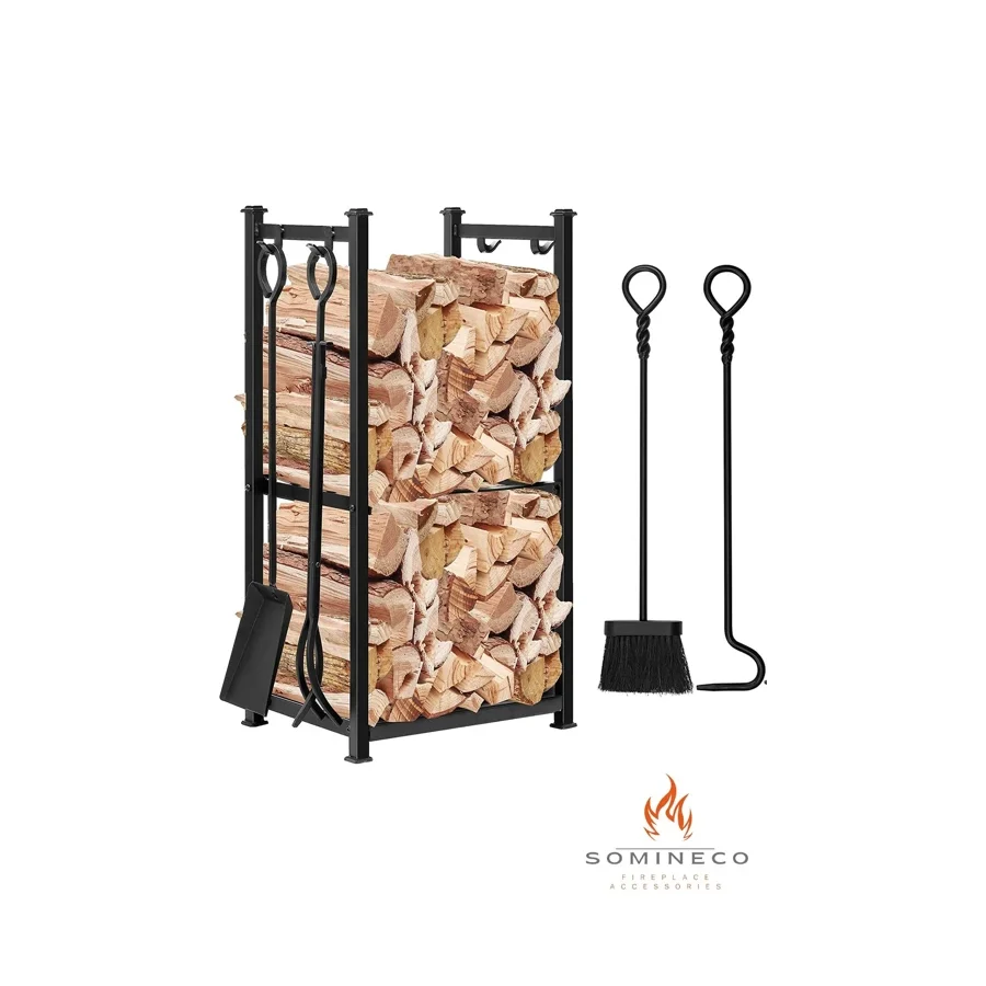 SOMINECO 5 Li Ithal Metal Odunluk Raflı Şömine -Soba Maşa Takımı Aksesuar Seti SS-001
