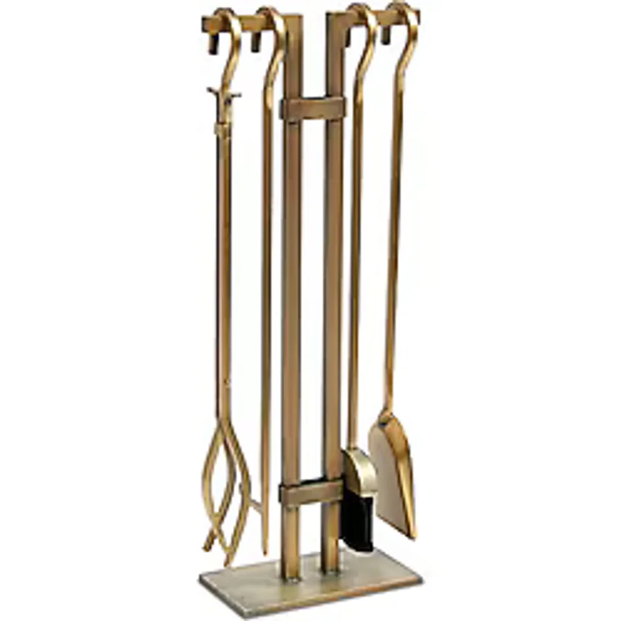 SOMINECO 5 Li Lüx Ithal Antik Gold Patinalı Şömine-soba Maşa Takımı Aksesuar Seti SG-018