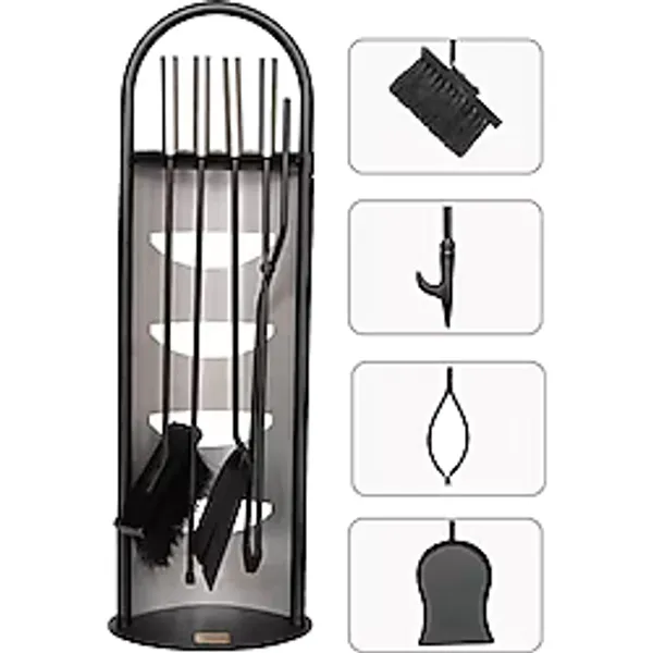 SOMINECO 5 Li Lüx Ithal Inox Standlı Şömine-soba Maşa Takımı Aksesuar Set 024
