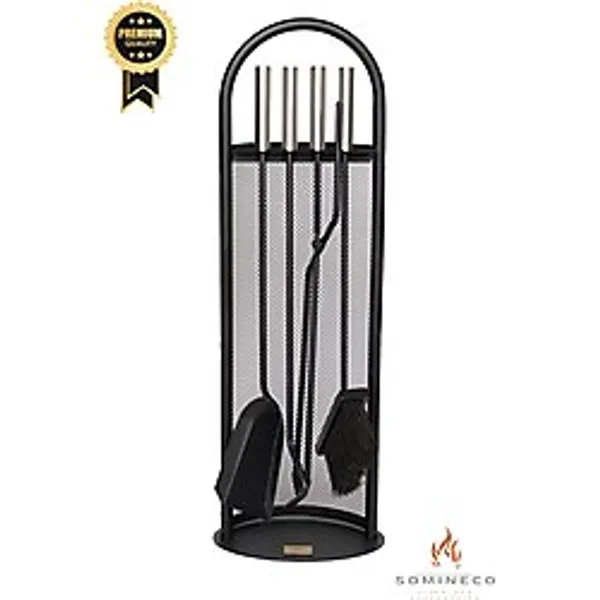 SOMINECO 5 Li Lüx Ithal Tel Standlı Şömine-soba Maşa Takımı Aksesuar Set 047 Siyah