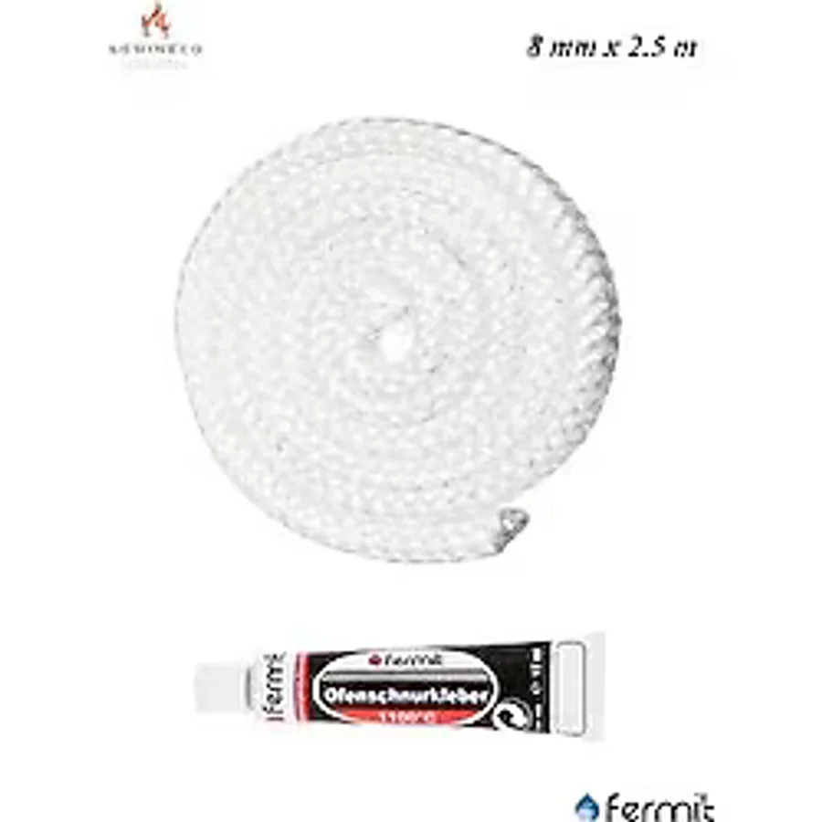 SOMINECO Ithal Fiberglass Yanmaz Soba Şömine Fitili 8 Mm X 2.5m + Fermit Yapıştırıcı 17 Ml Beyaz