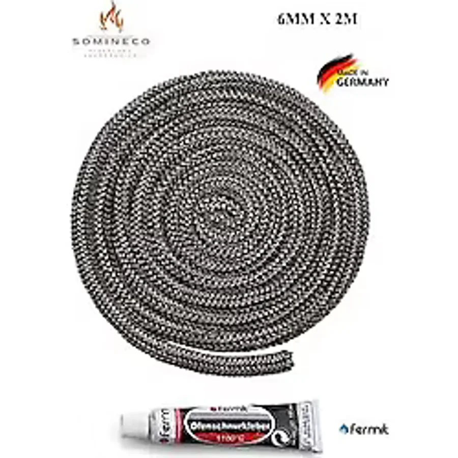 SOMINECO Ithal Yanmaz Soba Şömine Fitili 6 Mm X 2.5m Yapıştırıcı 17m Antrasit