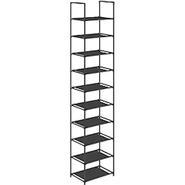 SONGMICS 10 katlı ayakkabı rafı, ayakkabı standı, yerden tasarruf sağlayan ayakkabı saklama, 33 x 33 x 173 cm, metal çerçeve, dokuma olmayan kumaş raflar, koridor, yatak odası, siyah LSR110B02