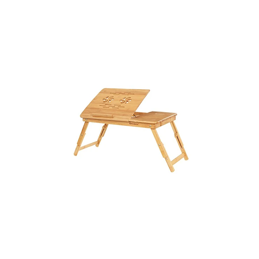 Songmics Bambu Dizüstü Bilgisayar Standı, Yükseklik Ayarlanabilir, Yatak Masası, 5 Eğim Açısı, Çekmeceli LLD001
