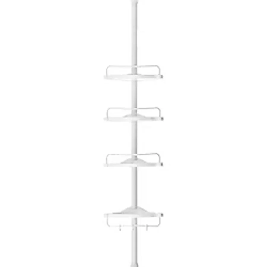 Songmics Duş Rafı, 85 - 305 cm Yüksekliği Ayarlanabilir, 4 Tepsili Banyo Rafı, Duş Köşesi, Delme Gerektirmez, Beyaz Bcb001A