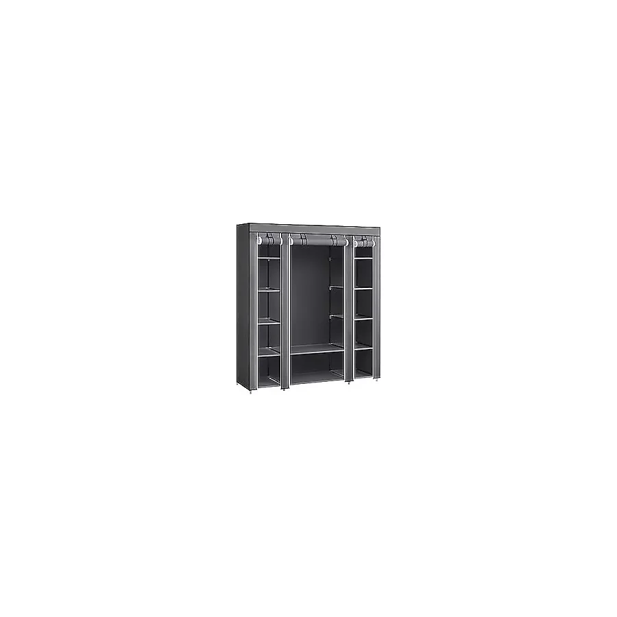 SONGMICS gardırop, kumaş gardırop, dokunmamış kumaş kapaklı, elbise askılı katlanır gardırop, 45 x 150 x 175 cm, 12 raf, metal çerçeve, yatak odası için gardırop, gri LSF03G