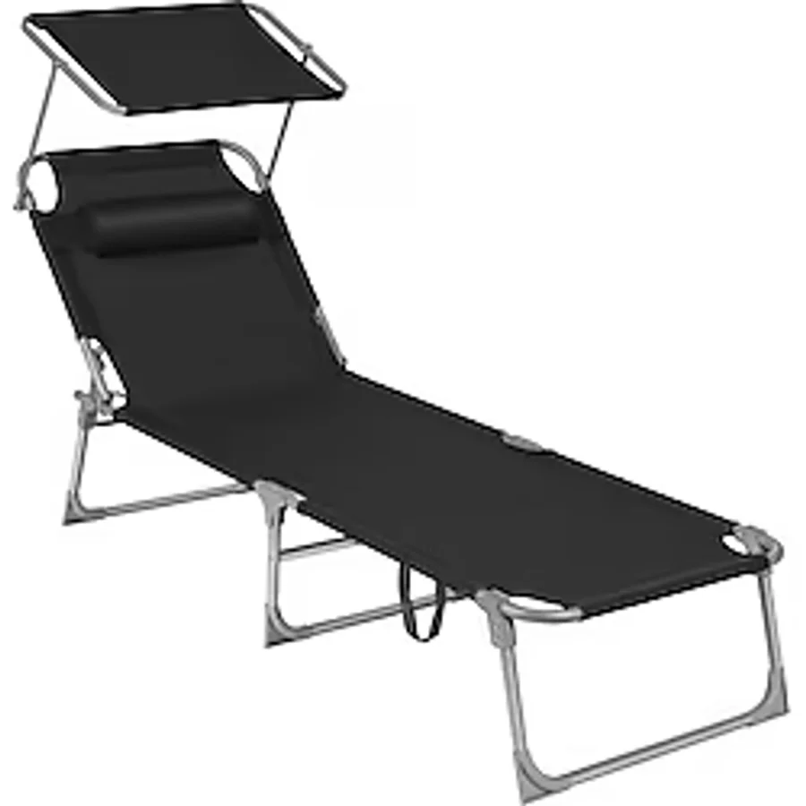 Songmıcs Katlanır Şezlong 193 x 53 x 29 cm Maksimum Yük 150 kg Güneş Korumalı Baş Desteği ve Bahçe Havuz Teras İçin Ayarlanabilir Sırt Desteği Koyu Gri GCB19UV1