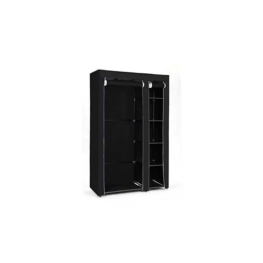 Songmics Kumaş Dolap, Elbise Dolabı, Katlanır Dolap, Elbise Çubuklu Kamp Dolabı, 110 x 175 x 45 cm, Siyah, Lsf007
