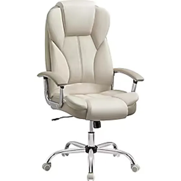 SONGMICS Ofis sandalyesi, çalışma masası sandalyesi, kolçaklı oyun sandalyesi, bilgisayar sandalyesi, müdür koltuğu, yüksekliği ayarlanabilir, ev ofisi, çalışma odası, krem beyazı, kamel kahverengisi