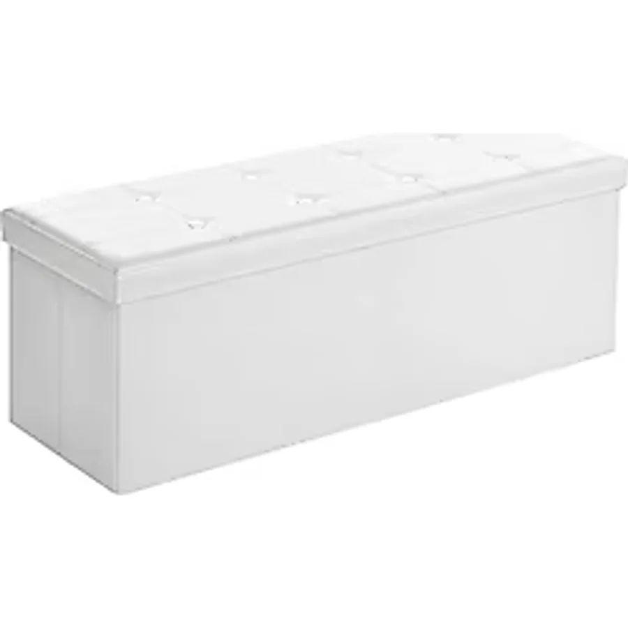 Songmics Tabure 120 Litre, Saklama Kutusu, Tabure, Katlanabilir, 300 Kg'A Kadar Yük, Sentetik Deri Kapak, Döşemeli, Beyaz Lsf702