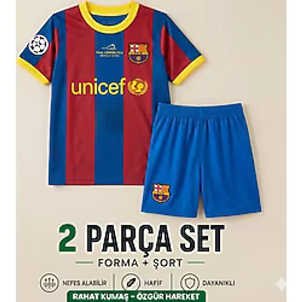 Sonvadi Barcelona Messi Çocuk Futbol Forması 2'li Set Forma + Şort - 9 - 10 Yaş - Siyah