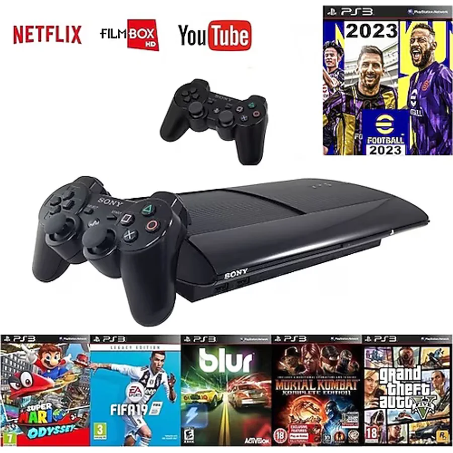 Sony 320gb ps3 + 2 adet sıfır gamepad + 20 Adet strateji oyunu, Pes 2023 Yüklü