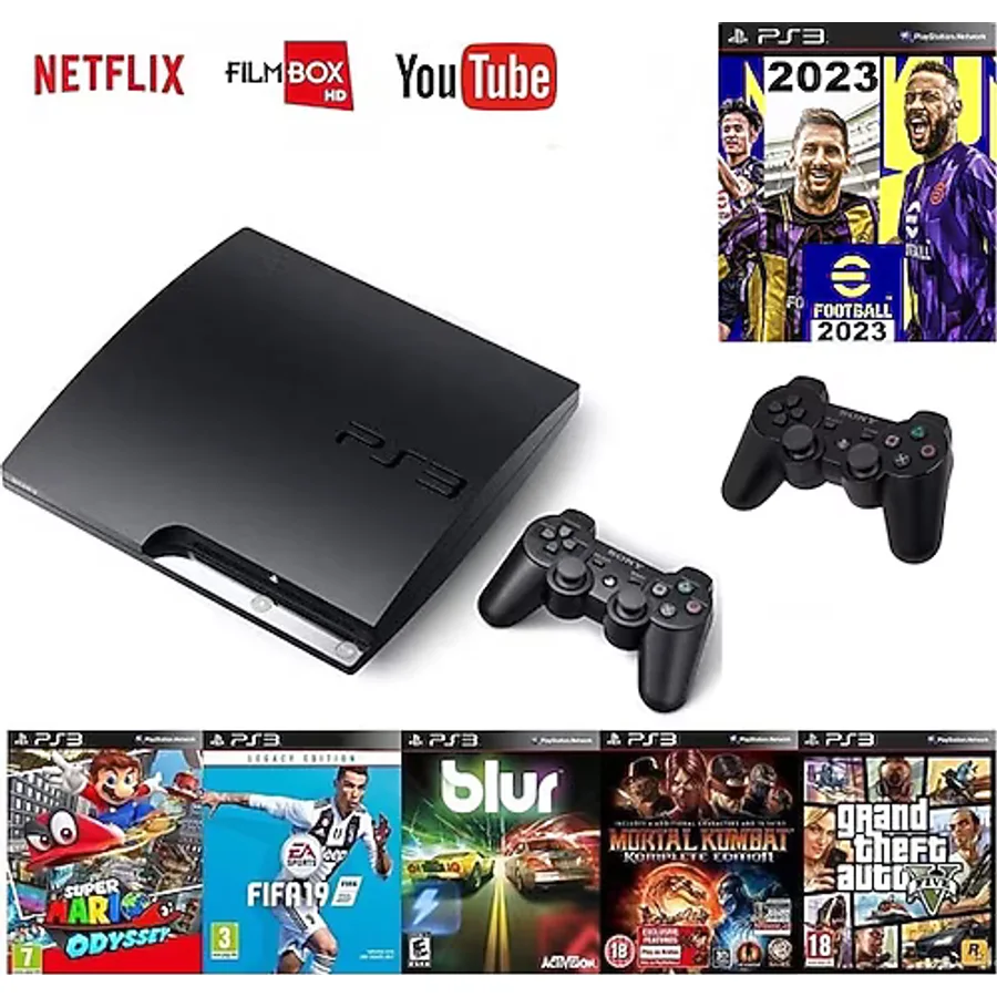 Sony Playstation 320gb + 2 adet sıfır gamepad + 20 adet dövüş ve yarış oyunları Pes 2023 Yüklü