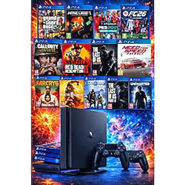 Sony Playstation 4 1 Tb Slim Kasa 13 Oyunlu Ürün 2 Adet V2 KOL(11.00V) 12 Ay Garanti