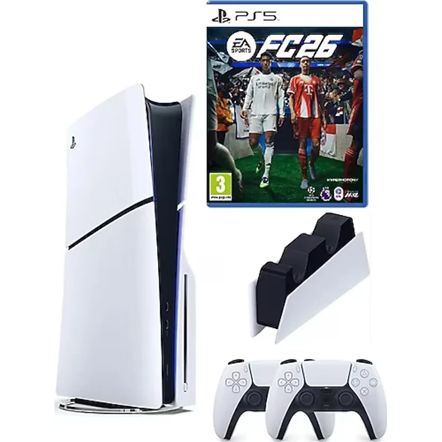 Sony Playstation 5 Slim +2.kol Dualsense + Şarj Istasyonu +Ps5 FC26 (Ithalatçı Garantili )