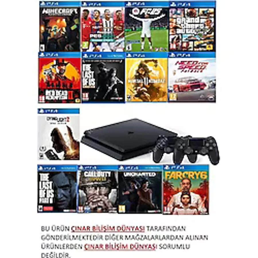 Sony Ps4 1 Tb Slim Kasa 13 Oyunlu Ürün 2 Adet V2 Kol (11.00V) 12 Ay Garanti - 2.Kol Oyun Konsolu - Siyah