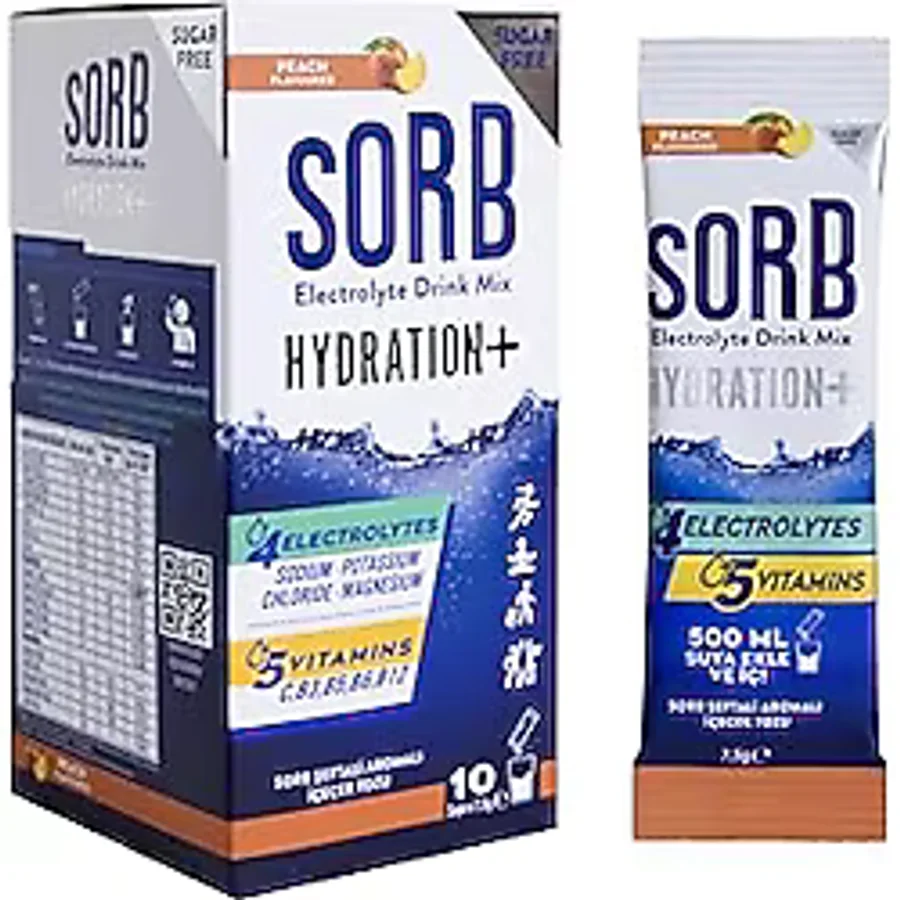SORB - Sugar Free - Elektrolit, Vitamin Ve Mineral İçecek Tozu- Peach - 10 Stick Saşe Içerir.
