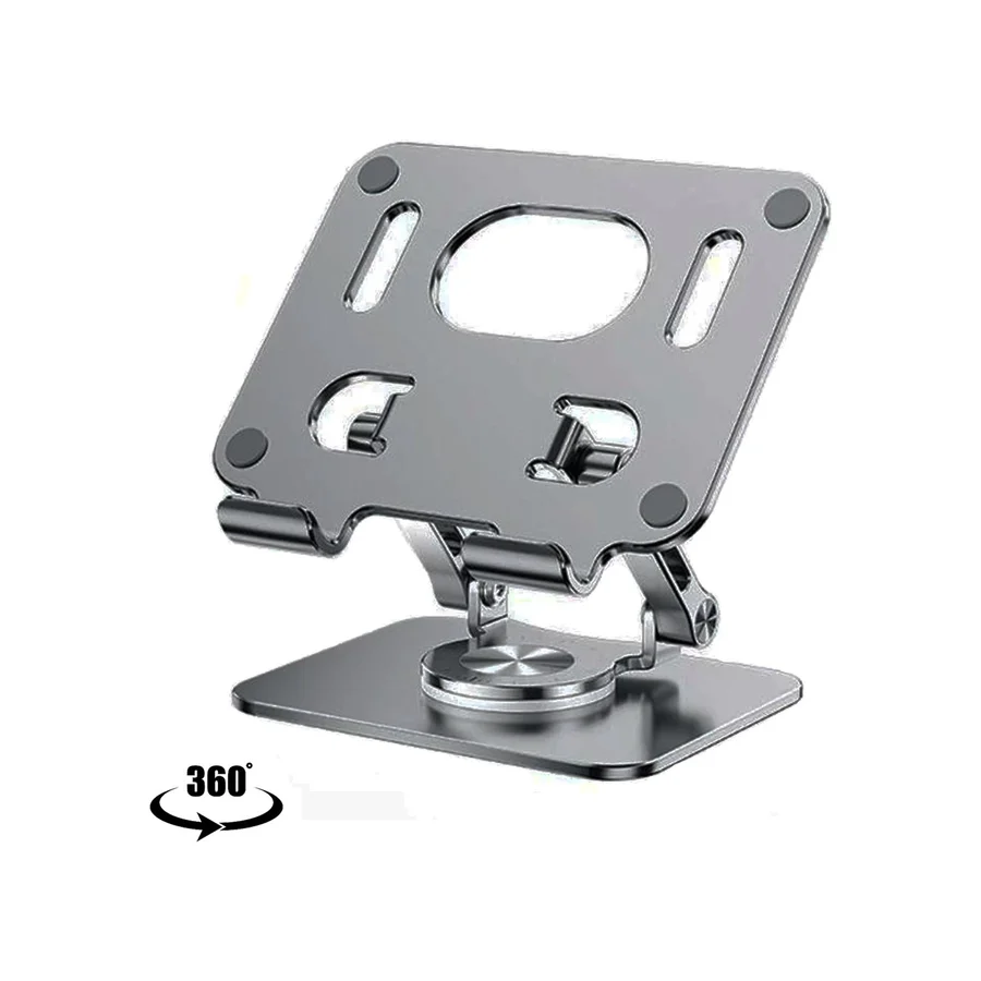 Sore 360 Derece Dönebilen Lüks Katlanabilir Metal Tablet ve Telefon Tutucu Stant Masaüstü Şarj Stand Ma-02 - Koyu Gri