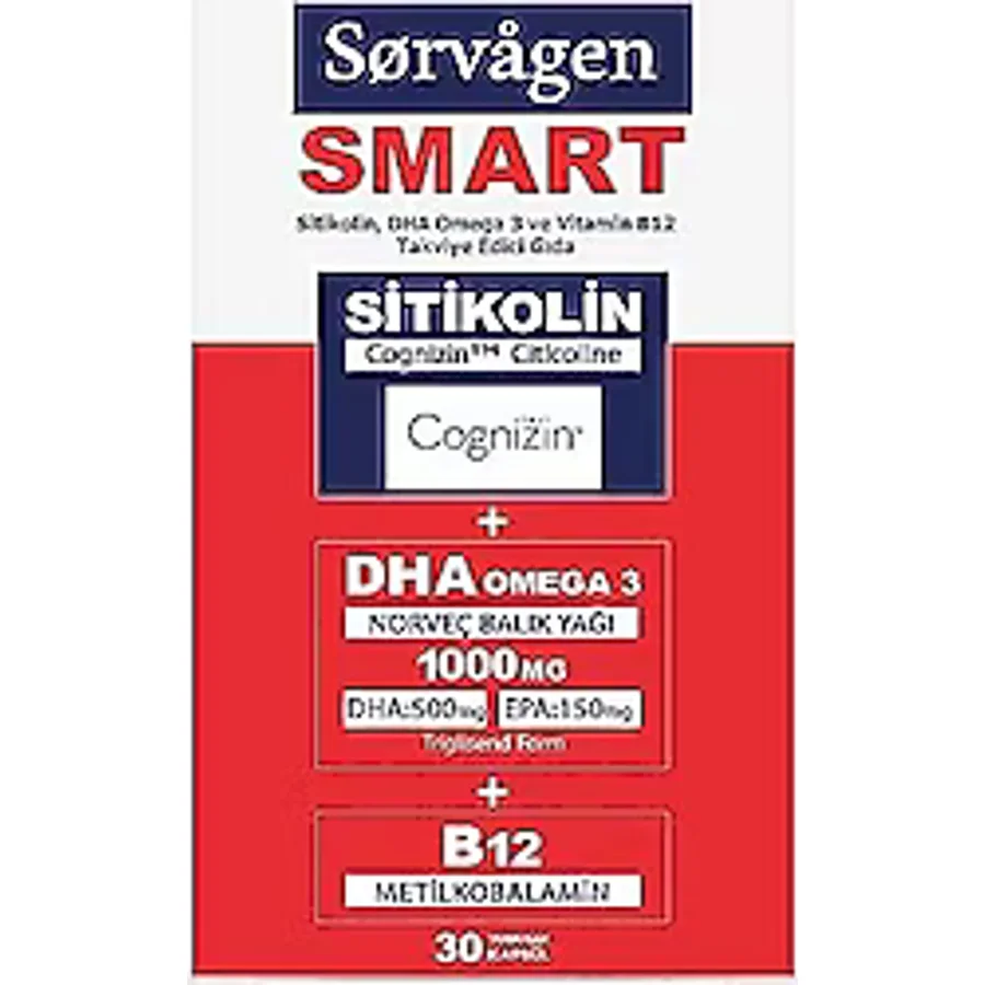 Sorvagen Smart Sitikolin DHA Omega 3 ve B12 30 Kapsül
