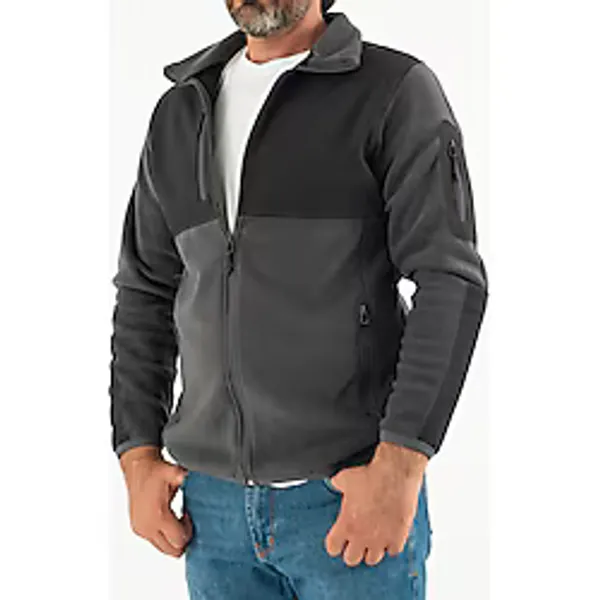 Souris Erkek Füme Slim Fit Anti-pilling Tüylenme Yapmayan Tam Fermuar Softshell Garnili Polar Sweatshirt