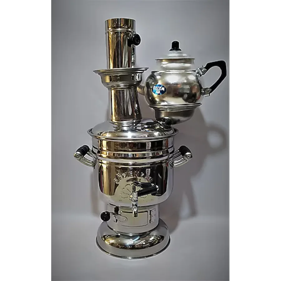 Sözenler Krom Odunlu Kömürlü 4.5 L Piknik Semaver + Özlem 1250 ML Demlik