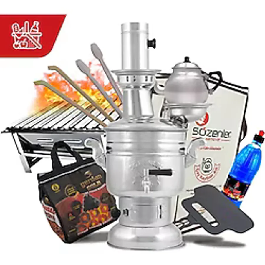 Sözenler Piknik Seti - Katlanabilir Mangal - Semaver - Demlik - Semaver Ve Mangal Kömürü - Et Ve Kömür Maşası