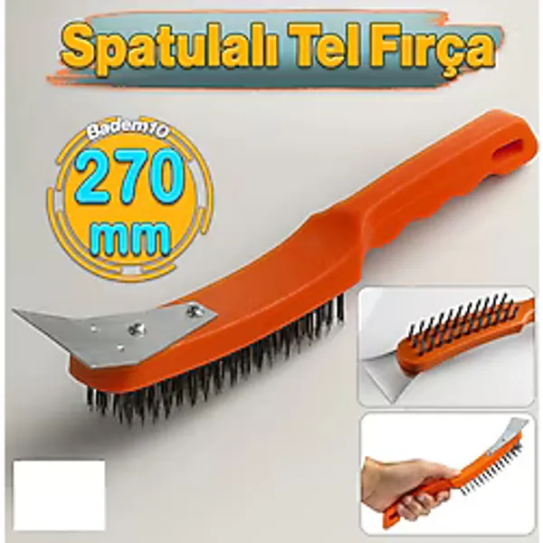 Spatulalı Çelik Tel Fırça 270 Mm Metal Kazıma Temizleme Pas Söker