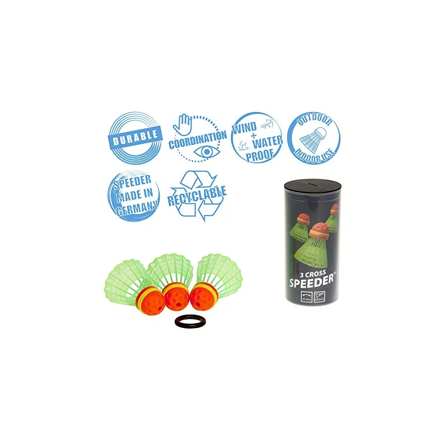 Speedminton Cross Speeder - 3'lü paket Speed Badminton/Crossminton dış mekan topu, rüzgar halkası dahil