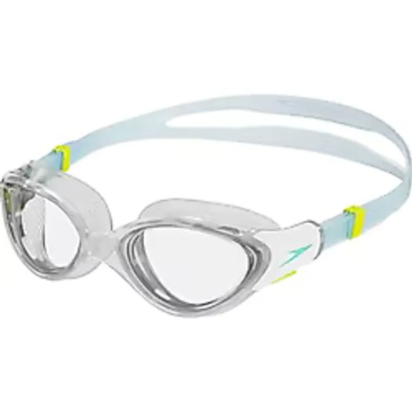 Speedo Biofuse 2.0 kadın yüzücü gözlüğü, kadınlar için tasarım, patentli ayar mekanizması, buğulanmaz, su geçirmez, rahat oturan yüzücü gözlüğü, şeffaf/beyaz/deniz mavisi, standart beden