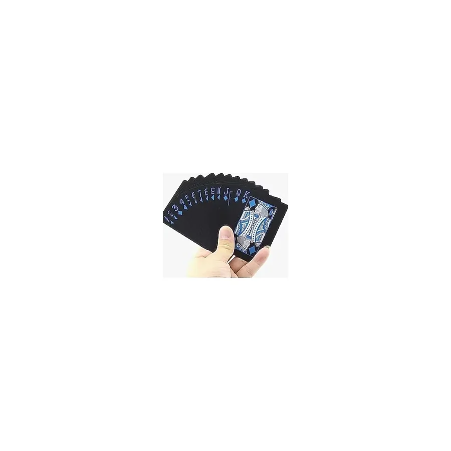 Spelt Iskambil Kağıdı Destesi Oyun Kartları Su Geçirmez Pvc Parlak Siyah Deste 8,7cm x 5,7cm 54'lü (Mavi) - -- - Option-1