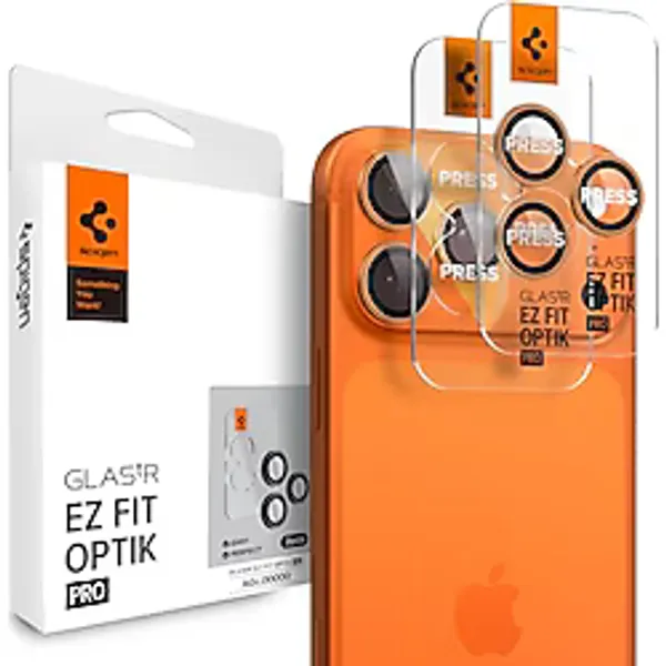 Spigen iPhone 17 Pro/Pro Max /16 Pro/Pro Max ile Uyumlu Kolay Kurulum Kamera Lens Camı Koruyucu GLAS.tR EZ Fit Optik Pro (2 Adet) Turuncu - AGL10123 (Spigen TR Garantili)