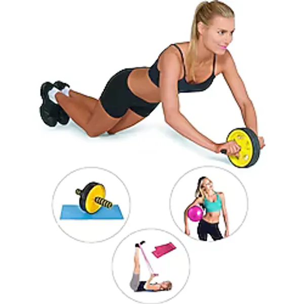 Spor Byfit Ab-Wheel Karın Kası Egzersiz Tekeri + Denge Topu + Pilates Bandı - 3'lü Set