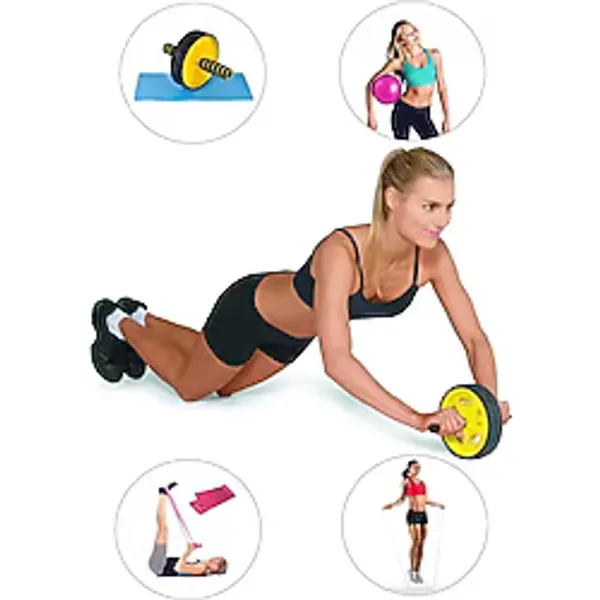Spor Byfit Ab-Wheel Karın Kası Tekeri + Denge Topu + Pilates Bandı + Atlama Ipi - 4'lü Set