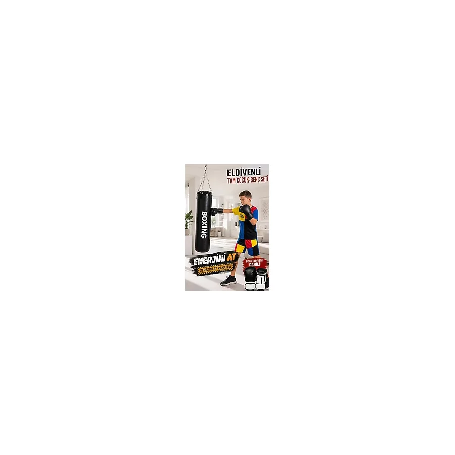 Spor Byfit Çocuk Boks Seti 70 Cm X 25 Cm Boks Torbası + Boks Eldiveni + Tavan Kancası - 3' Lü Set