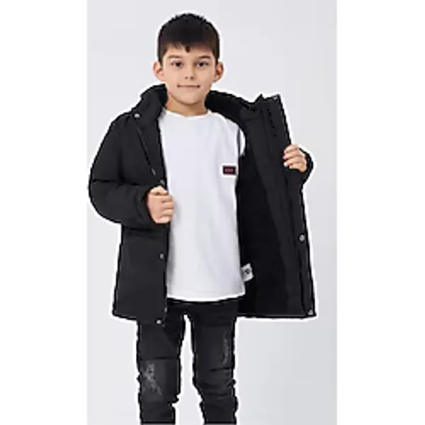 Spor Erkek Çocuk Kürklü Su Ve Rüzgar Geçirmez Kapüşonlu 3 Cep Kışlık Mont & Kaban & Parka-214 Siyah