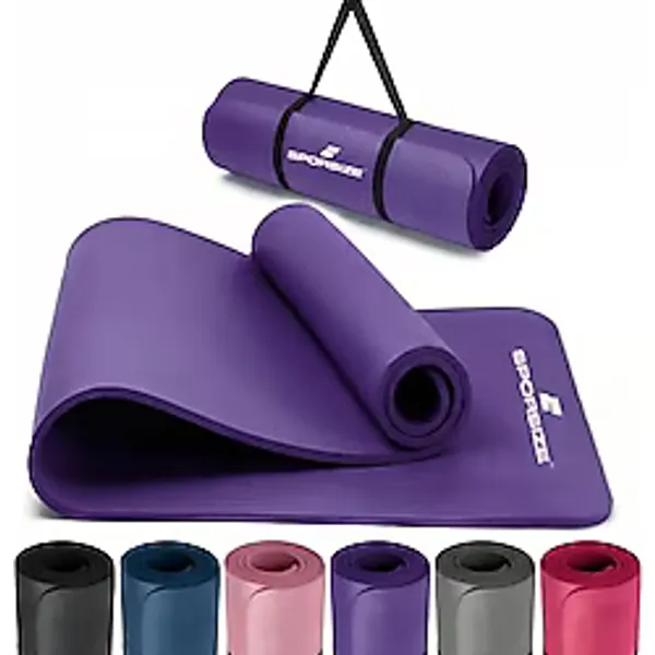 Sporsize Pilates & Yoga Matı 10 mm Kalınlık - Kaymaz NBR Köpük, Ekstra Konforlu Minder, Taşıma Askısı Dahil - 183x61 cm Mor