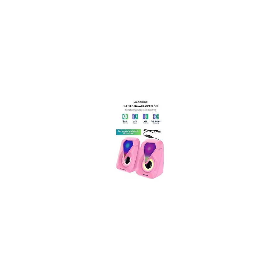 Sprange Rgb Ambiyans Işıklı 2'li Bilgisayar / Cep Telefonu Hoparlörü - Pembe