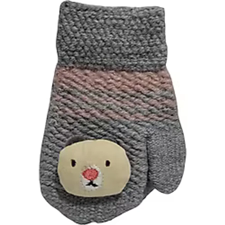 Spteks Kitti 1-3 Yaş Kız Bebek Gri Renk Maskot Figürlü Kışlık Örme Eldiven