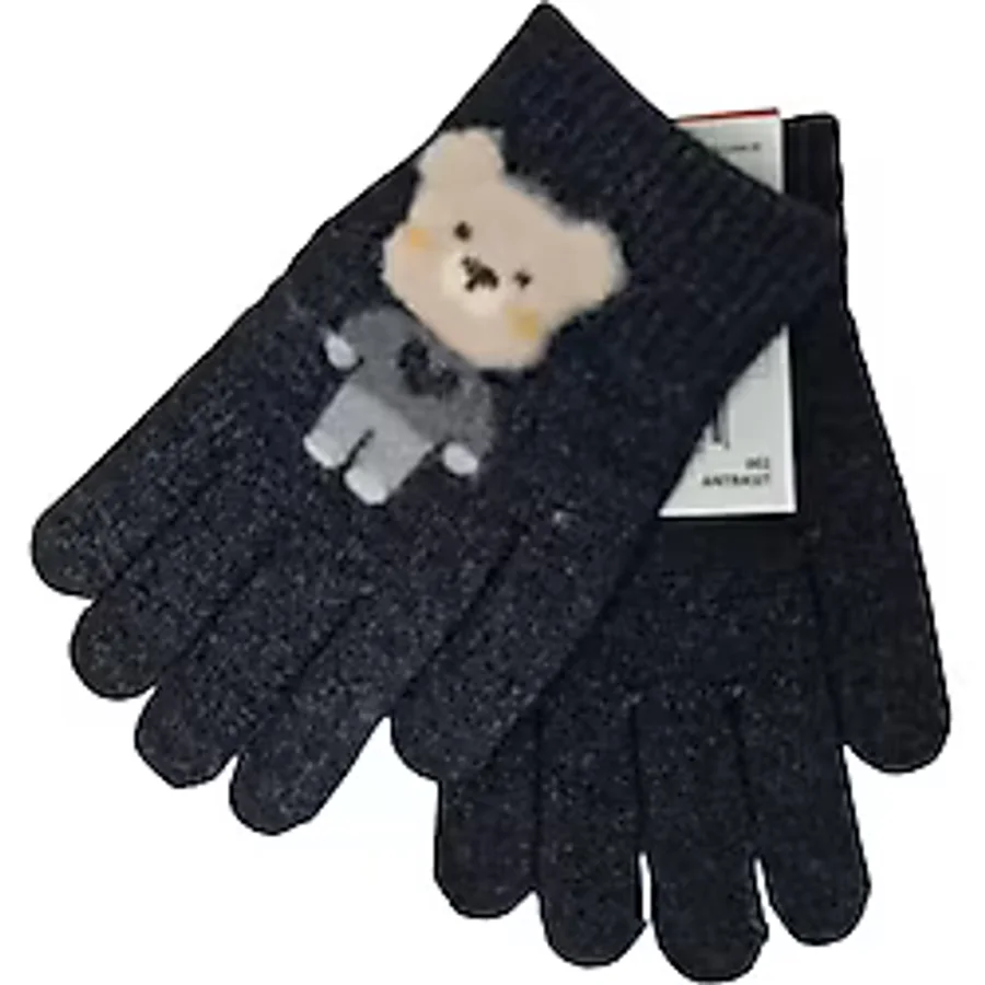 Spteks Kitti 4-8 Yaş Erkek Çocuk Antrasit Renk Ayıcık Figürlü Kışlık Örme Eldiven