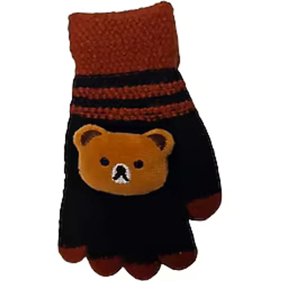 Spteks Kitti 4-8 Yaş Erkek Çocuk Kırmızı Renk Ayıcık Maskotlu Kışlık Örme Eldiven
