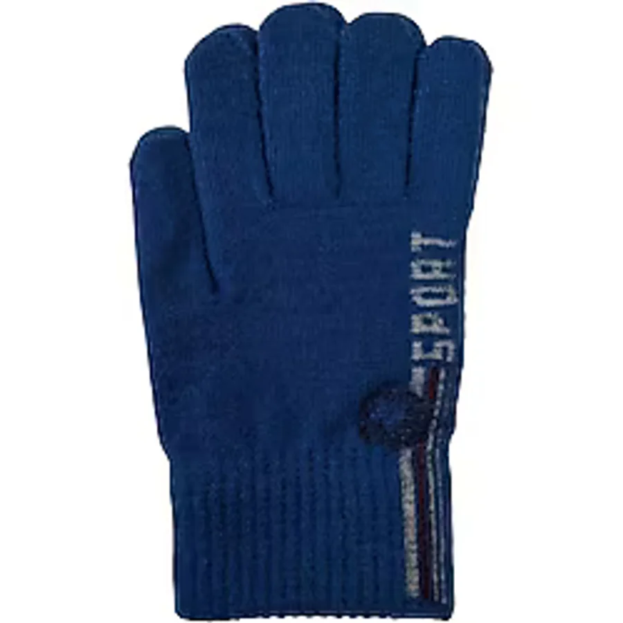 Spteks Kitti 4-8 Yaş Erkek Çocuk Mavi Renk Yazı Desenli Kışlık Örme Eldiven