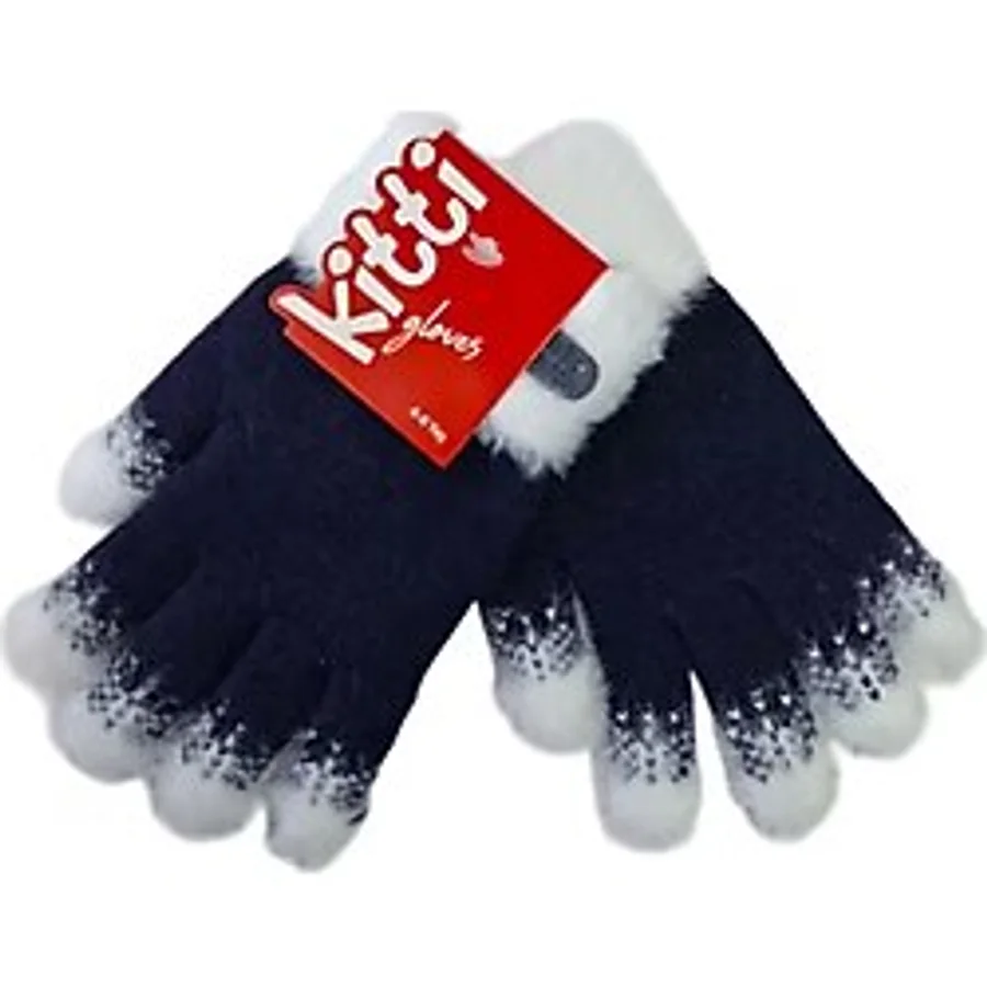 Spteks Kitti 4-8 Yaş Kız Çocuk Lacivert Renk Arma Figürlü Kışlık Örme Eldiven