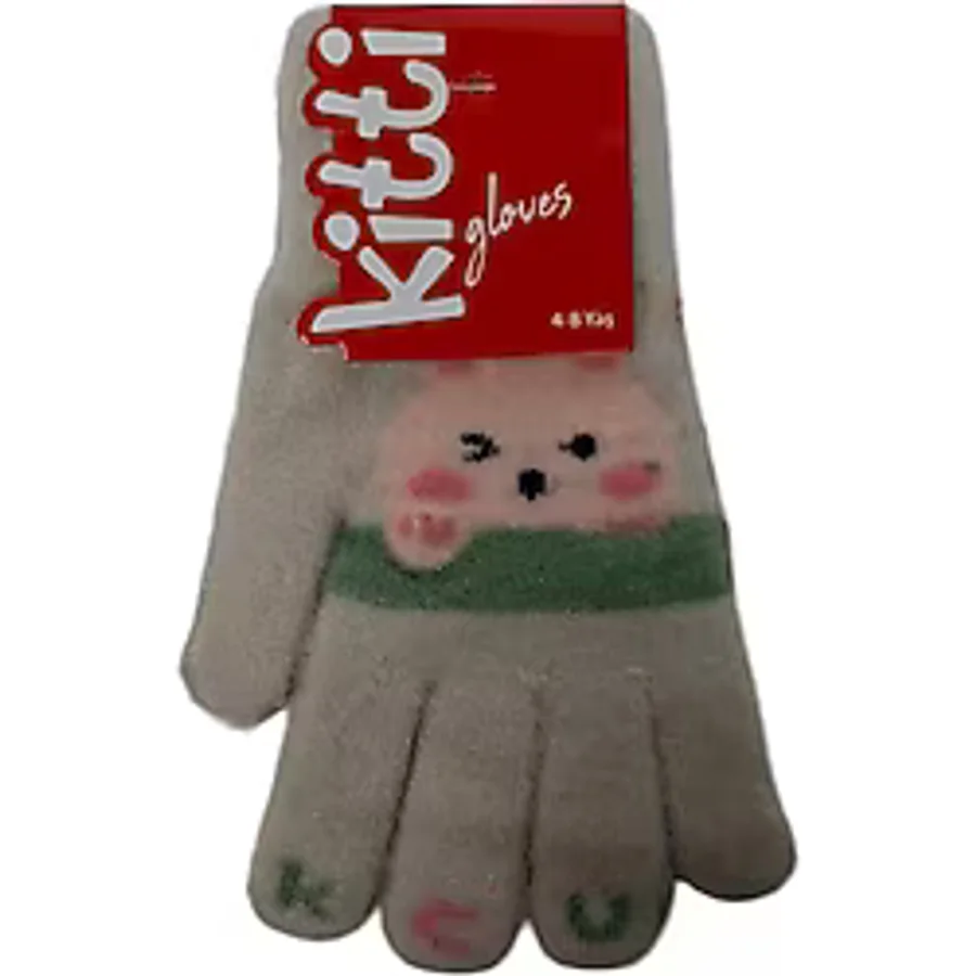Spteks Kitti 4-8 Yaş Kız Çocuk Orta Bej Renk Hayvan Figürlü Kışlık Örme Eldiven