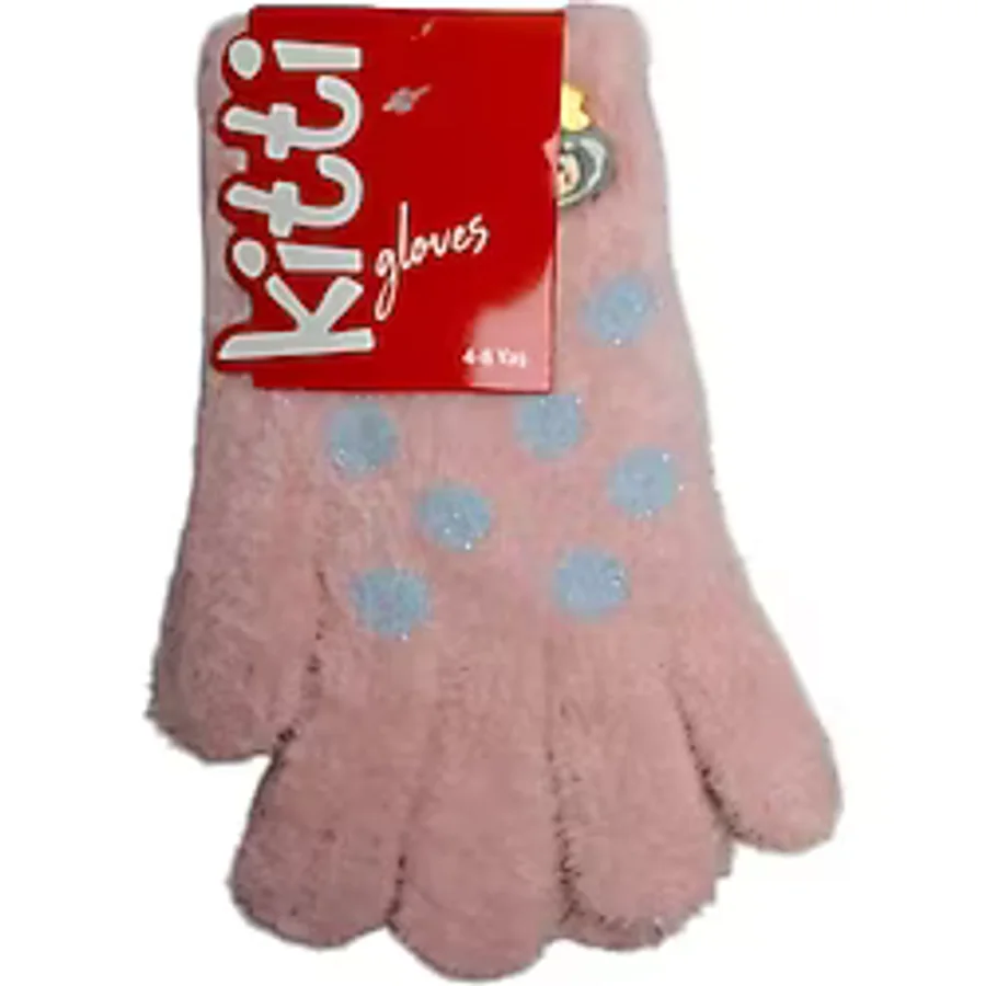 Spteks Kitti 4-8 Yaş Kız Çocuk Pembe Renk Bulut Şimşek Figürlü Kışlık Örme Eldiven