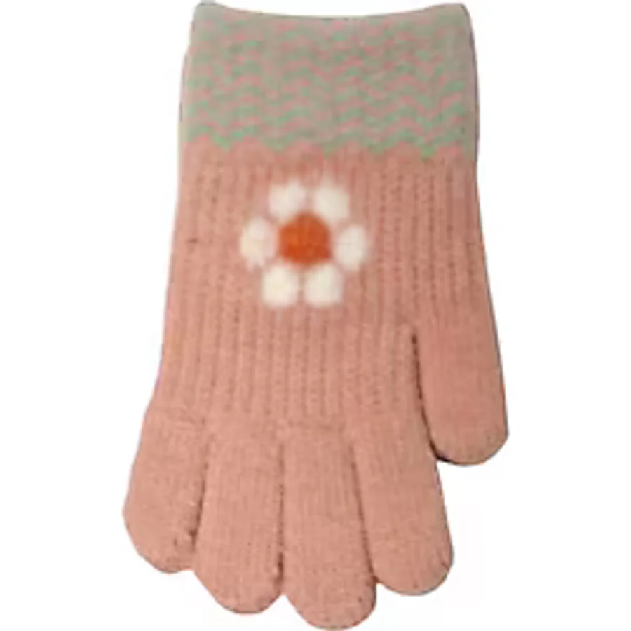 Spteks Kitti 4-8 Yaş Kız Çocuk Pembe Renk Çiçek Desenli Kışlık Örme Eldiven